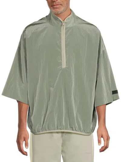 Essentials Men's Crinkle Nylon Half-zip Mock Turtleneck Shirt In Green