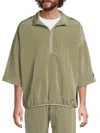 Essentials Men's Crinkle Nylon Half-zip Mock Turtleneck Shirt In Green