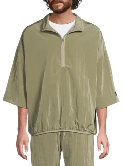 Essentials Men's Crinkle Nylon Half-zip Mock Turtleneck Shirt In Green