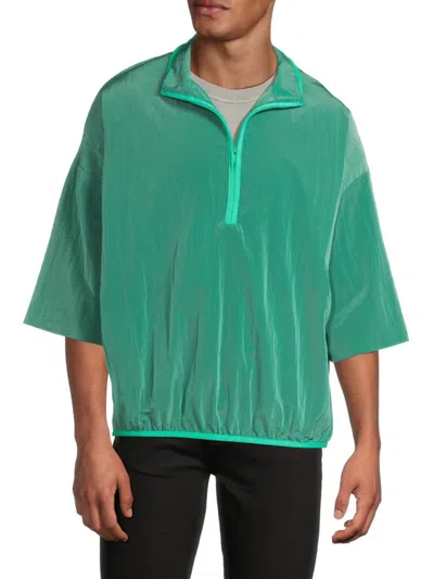 Essentials Men's Crinkle Nylon Half-zip Mock Turtleneck Shirt In Green