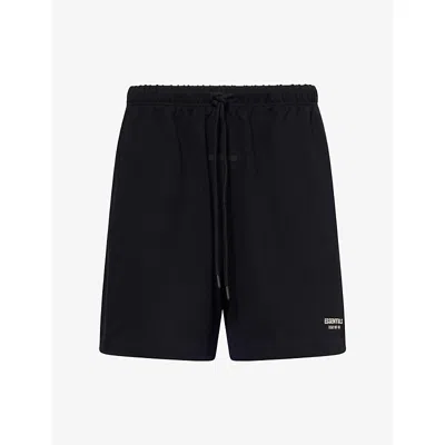 Essentials Mens Black Classic Logo-print Cotton Shorts
