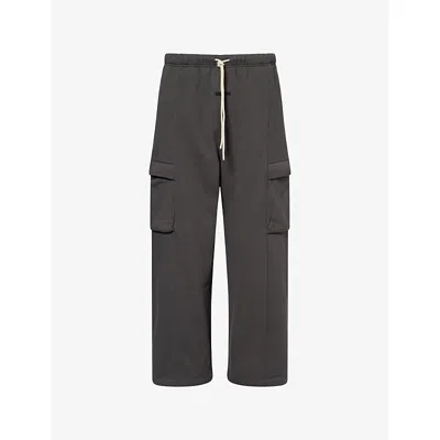 Essentials Mens Cargo Patch-pocket Cotton-jersey Jogging Bottoms Seal Heather