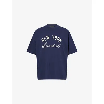 Essentials Mens Dark Sapphire Mlb 90's Sport New York Yankees Text-print Cotton T-shirt Xs In Blue