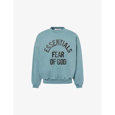 ESSENTIALS MENS FADED COASTAL CAMPUS 90'S CREWNECK COTTON-JERSEY SWEATSHIRT
