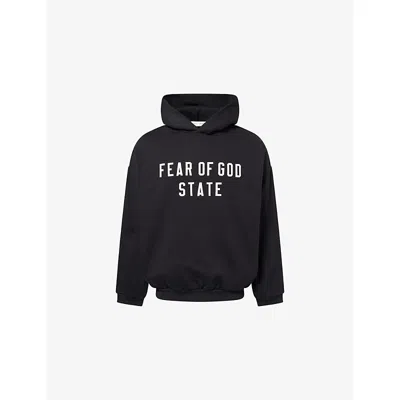 ESSENTIALS MENS JET BLACK 90S OVERSIZED-FIT COTTON-JERSEY HOODY