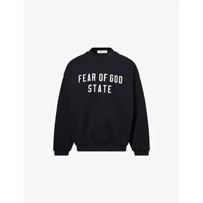 ESSENTIALS MENS JET BLACK BRAND-PATCH RELAXED-FIT COTTON-BLEND SWEATSHIRT XL