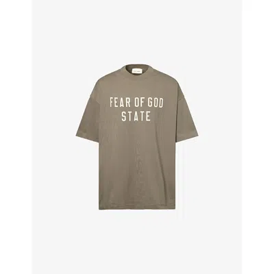 Essentials Mens Moss Brand-print Crewneck Cotton-jersey T-shirt In Green