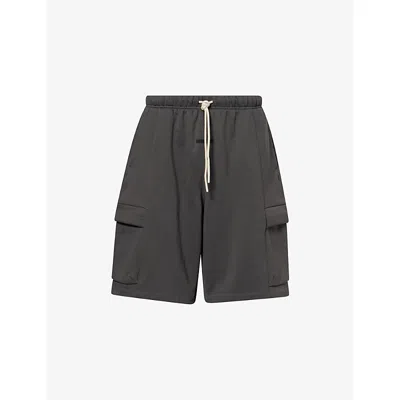 Essentials Mens Fear Of God  Cargo Patch-pocket Cotton-jersey Basketball Shorts In Iron Grey