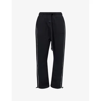 Essentials Mens Jet Black/cloud White Drawstring-cuffs Straight-leg Cotton-blend Jogging Bottoms