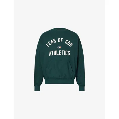Essentials Mens Fear Of God  Fog X  X Mlb Athletics Sport Crewneck Cotton-jersey Sweatshirt In Green