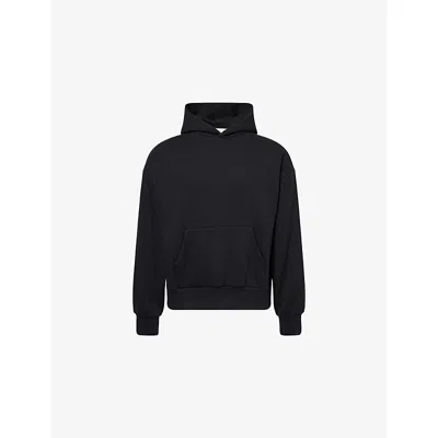 Essentials Mens Logo-embellished Relaxed-fit Cotton-blend Hoody Jet Black