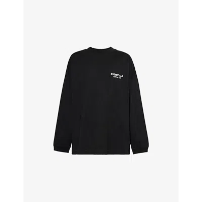 Essentials Mens Long-sleeve Logo-embroidered Cotton-jersey T-shirt Black
