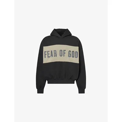 Essentials Mens Fear Of God  Panelled Crop Cotton-jersey Hoody In Iron Grey Heather/ Seal