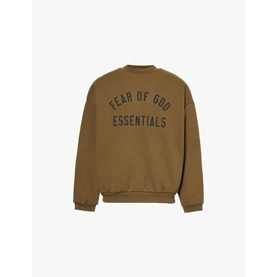 Essentials Mens Olive Relaxed-fit Brand-print Cotton-blend Jersey Sweatshirt
