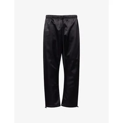 Essentials Mens Jet Black Straight-leg Satin Track Trousers