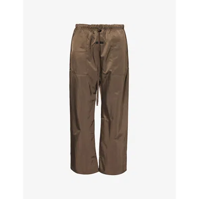 Essentials Mens Textured Wide-leg Recycled-nylon Utility Trousers Brown