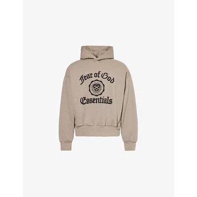 Essentials Mens Fear Of God  Shrunken Text-print Cotton Hoody In Heather Gray