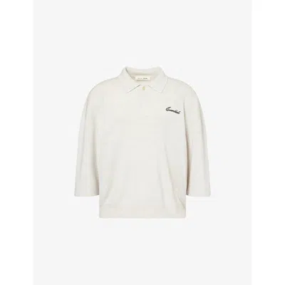 Essentials Mens Heather Oatmeal Signature 90s Knitted Wool Polo Shirt In Brown