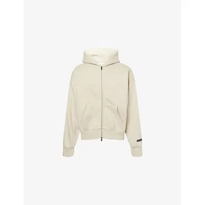 Essentials Mens Heather Stone Classic Logo-embellished Zip Cotton-blend Hoody Xs In Neutral