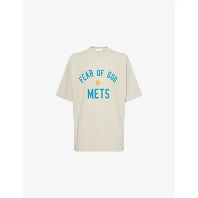 Essentials Mens Fear Of God  Fog X  X Mlb Mets 90's Fit Crewneck Cotton-jersey T-shirt In White