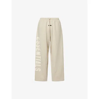 ESSENTIALS MENS HEATHER STONE LOUNGE LOGO-PRINT COTTON-BLEND JOGGING BOTTOMS