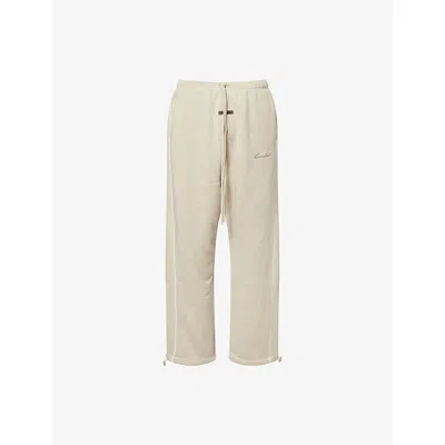 Essentials Mens Heather Stone/white Logo-embroidered Relaxed-fit Cotton-blend Jogging Bottoms Xs In Neutral