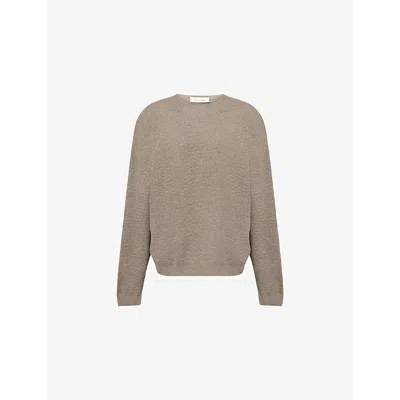 Essentials Mens Homestead Heather Long-sleeve Logo-embroidered Waffle-knit Jumper In Neutral