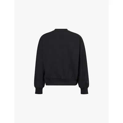 Essentials Mens Jet Black Logo-embellished Crewneck Cotton-blend Jumper Xl