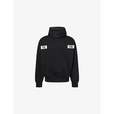 Essentials Mens Logo-patch 90's Cotton-jersey Hoody Vintage Black