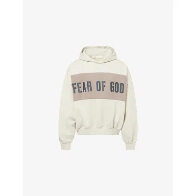 Essentials Mens Panelled Crop Cotton-jersey Hoody Vanilla Heather/ Seal