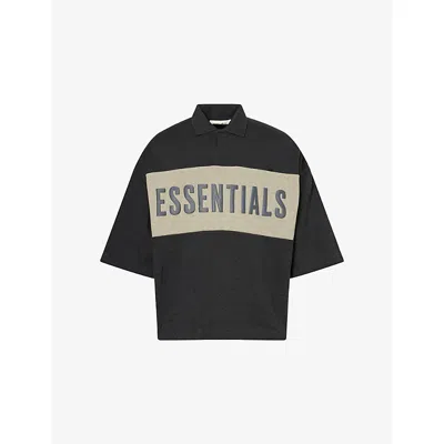 Essentials Mens Panelled Crop Cotton-jersey Polo Top Iron Grey Heather/ Seal