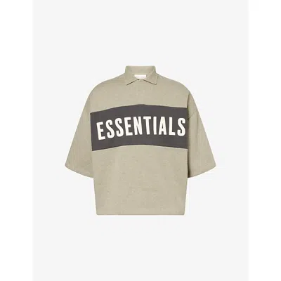 Essentials Mens Panelled Crop Cotton-jersey Polo Top Seal Heather/ Iron Grey