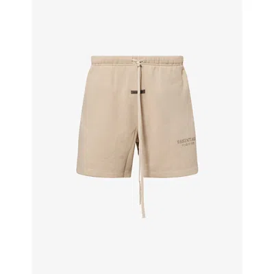 Essentials Mens Timber Soccer Fleece Logo-embellished Cotton-blend Track Shorts Xs In Neutral