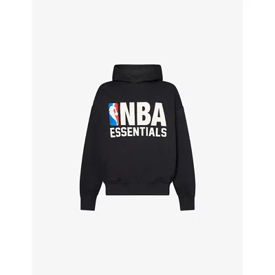ESSENTIALS MENS VINTAGE BLACK FOG X ESSENTIALS X NBA BRAND-PRINT RELAXED-FIT COTTON-BLEND HOODIE