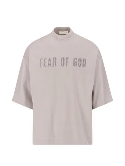 Essentials Merch Logo-print Mock-neck T-shirt In Gray