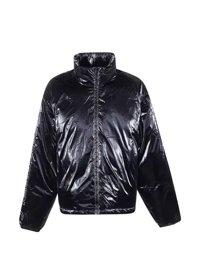 Essentials Metallic-effect Funnel Jacket In Black