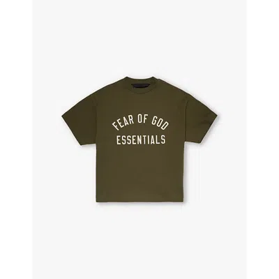 Essentials Kids' Military Crewneck Brand-patch Relaxed-fit Cotton-jersey T-shirt 2-16 Y
