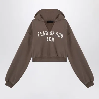 Essentials Fear Of God  Military Green Cropped Sweatshirt With Logo