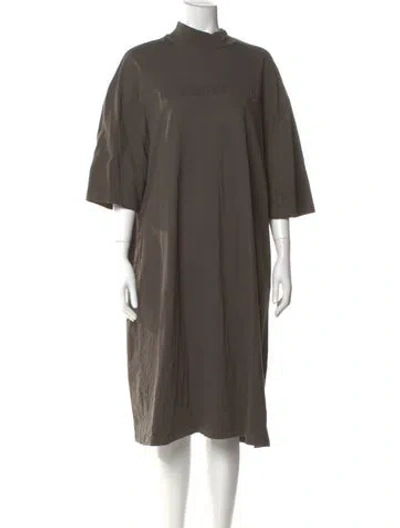 Pre-owned Essentials Mock Neck Midi Length Dress In Brown