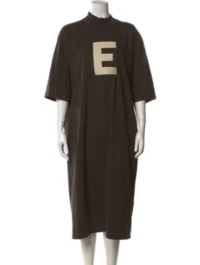 Pre-owned Essentials Mock Neck Midi Length Dress In Green