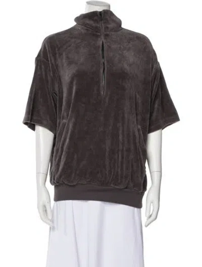 Pre-owned Essentials Mock Neck Short Sleeve Sweatshirt In Gray