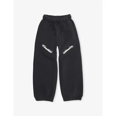 Essentials Kids' Moto Logo-embellished Cotton-blend Jogging Bottoms 2-16 Years Vintage Black