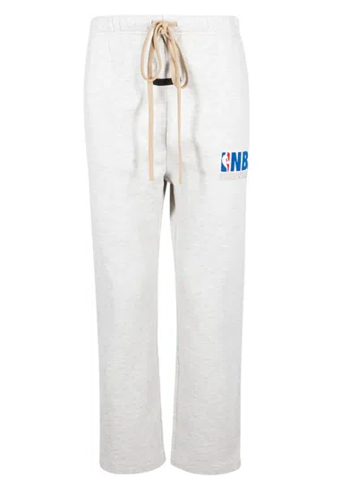 Essentials Nba Straight-leg Appliquéd Cotton-blend Jersey Sweatpants In Gray