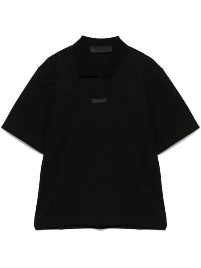 Essentials Piqué Cropped Polo Top In Black