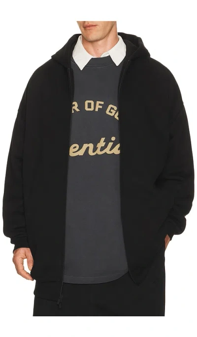 Essentials Property Lounge Long Zip Hoodie In Black