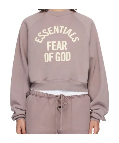 Essentials Fear Of God  Logo Cropped Sweatshirt In Brown