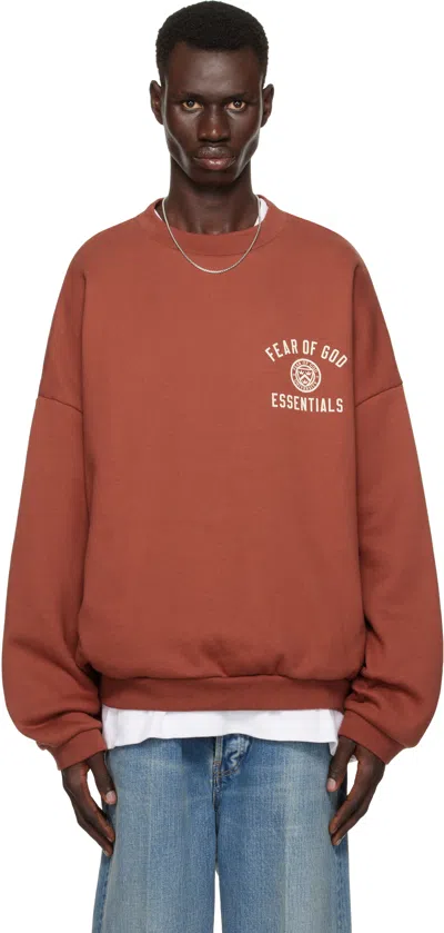 Essentials Red Fleece Crewneck Sweatshirt In Crimson