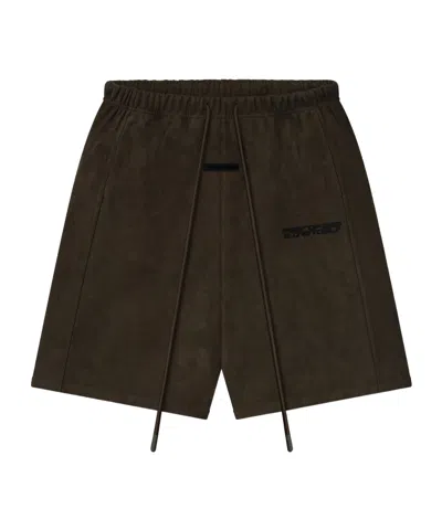 Essentials Relaxed Suede-effect Drawstring Shorts In Brown