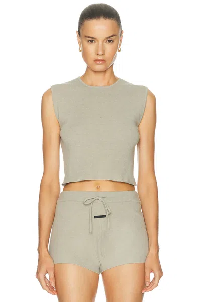 Essentials Rib Knit Crop Top In Gray