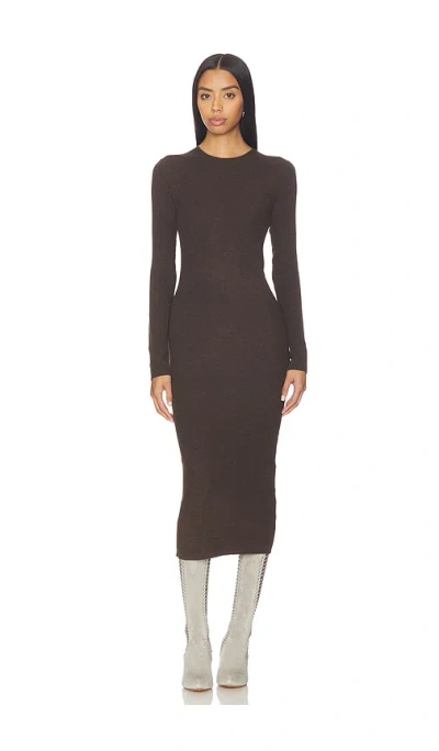 Essentials Rib Long Sleeve Dress In Brown